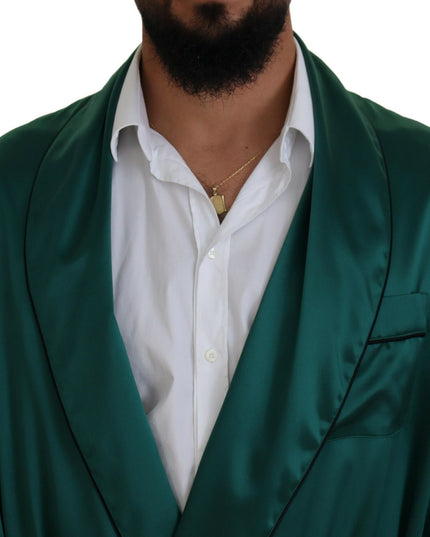 Dolce & Gabbana Green Silk Waist Belt Robe Sleepwear