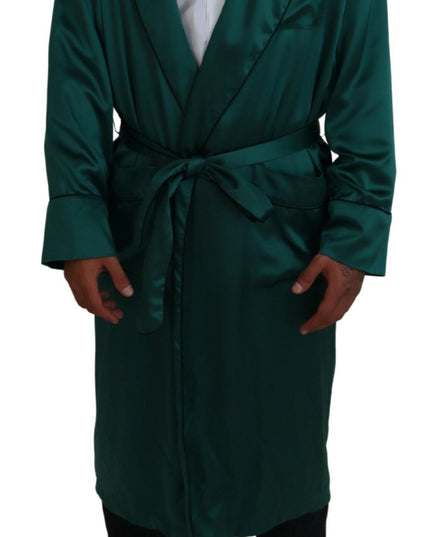 Dolce & Gabbana Green Silk Waist Belt Robe Sleepwear