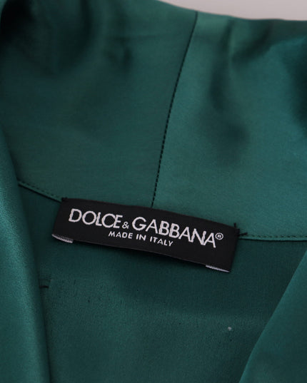 Dolce & Gabbana Green Silk Waist Belt Robe Sleepwear