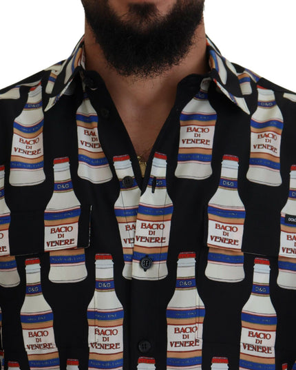 Dolce & Gabbana Black Silk Printed Collared Men Casual Shirt