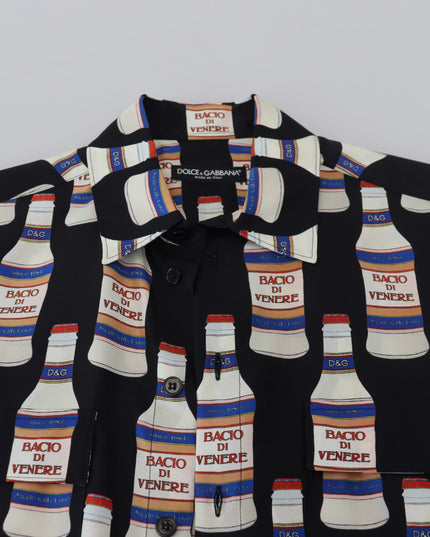 Dolce & Gabbana Black Silk Printed Collared Men Casual Shirt