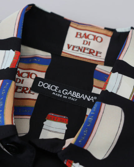 Dolce & Gabbana Black Silk Printed Collared Men Casual Shirt