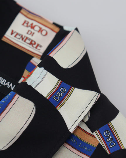 Dolce & Gabbana Black Silk Printed Collared Men Casual Shirt