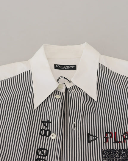 Dolce & Gabbana Black White Striped Printed Casual Cotton Shirt