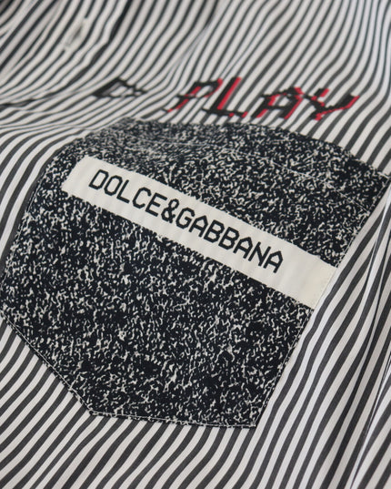 Dolce & Gabbana Black White Striped Printed Casual Cotton Shirt