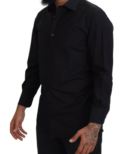 Dolce & Gabbana Black GOLD Cotton Collared Long Sleeve Shirt