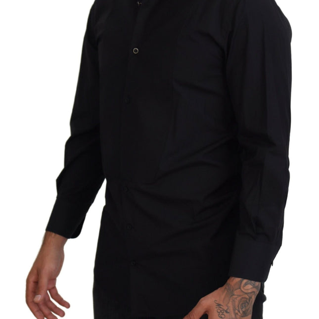 Dolce & Gabbana Black GOLD Cotton Collared Long Sleeve Shirt