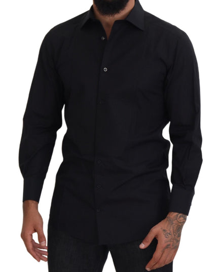 Dolce & Gabbana Black GOLD Cotton Collared Long Sleeve Shirt