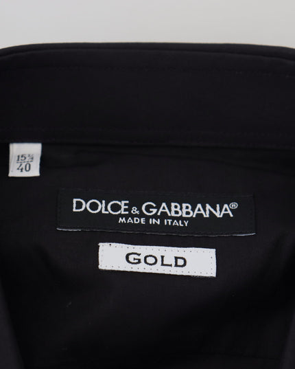 Dolce & Gabbana Black Floral Embroidery Men Long Sleeves GOLD Shirt