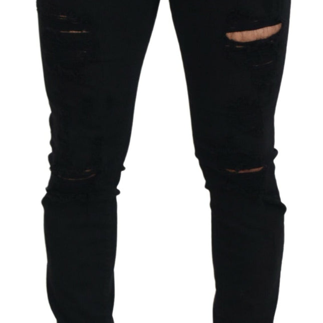 Dolce & Gabbana Black Slim Fit Tattered Denim Cotton Jeans