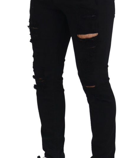 Dolce & Gabbana Black Slim Fit Tattered Denim Cotton Jeans