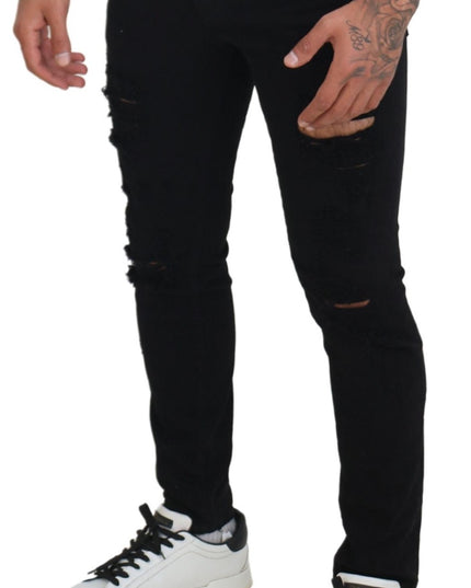 Dolce & Gabbana Black Slim Fit Tattered Denim Cotton Jeans