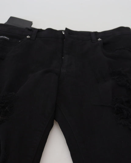 Dolce & Gabbana Black Slim Fit Tattered Denim Cotton Jeans