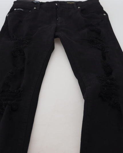 Dolce & Gabbana Black Slim Fit Tattered Denim Cotton Jeans
