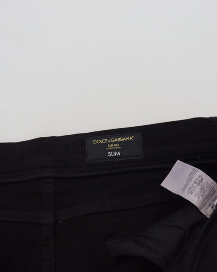 Dolce & Gabbana Black Slim Fit Tattered Denim Cotton Jeans