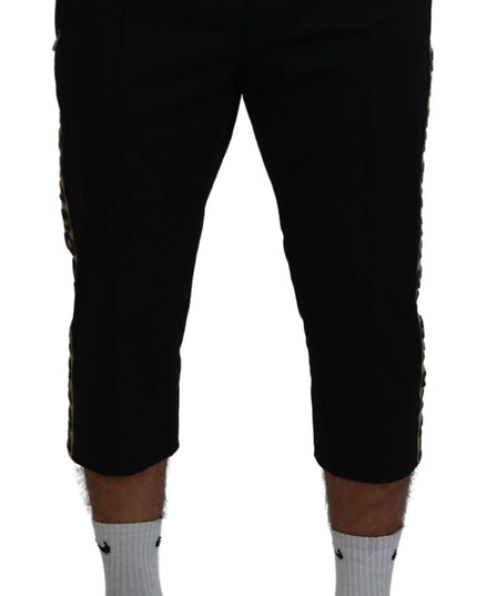 Dolce & Gabbana Black Cotton Elastic Waist DG Logo Cropped Pants