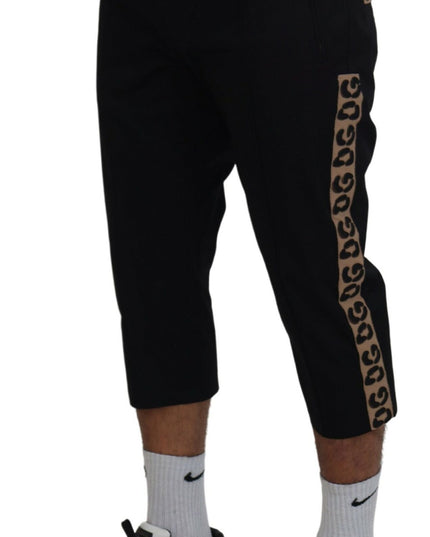 Dolce & Gabbana Black Cotton Elastic Waist DG Logo Cropped Pants