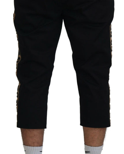 Dolce & Gabbana Black Cotton Elastic Waist DG Logo Cropped Pants