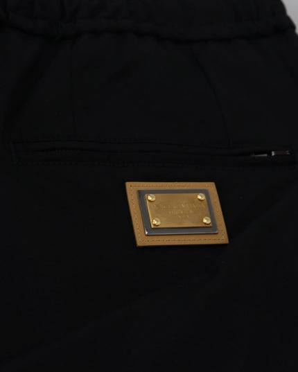 Dolce & Gabbana Black Cotton Elastic Waist DG Logo Cropped Pants
