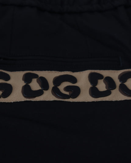Dolce & Gabbana Black Cotton Elastic Waist DG Logo Cropped Pants