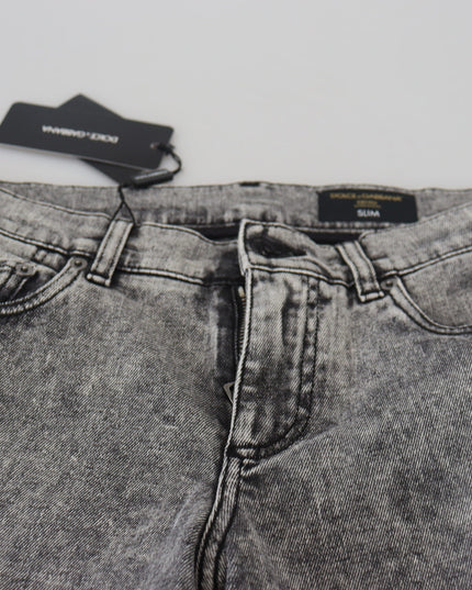 Dolce & Gabbana Grey Washed Cotton Slim Fit Men Denim Jeans