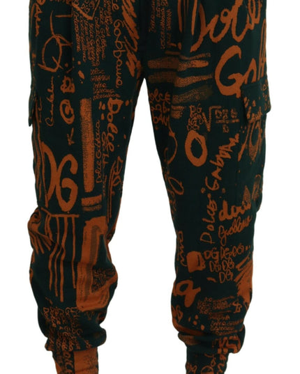 Dolce & Gabbana Multicolor Logo Print Silk Cargo Jogger Pants