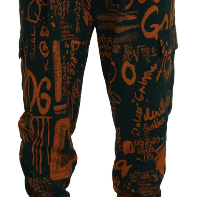 Dolce & Gabbana Multicolor Logo Print Silk Cargo Jogger Pants