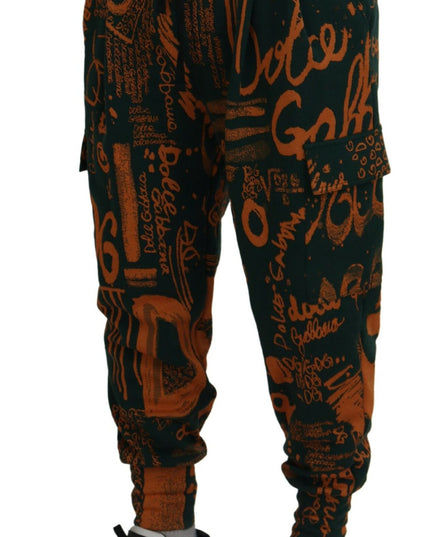 Dolce & Gabbana Multicolor Logo Print Silk Cargo Jogger Pants