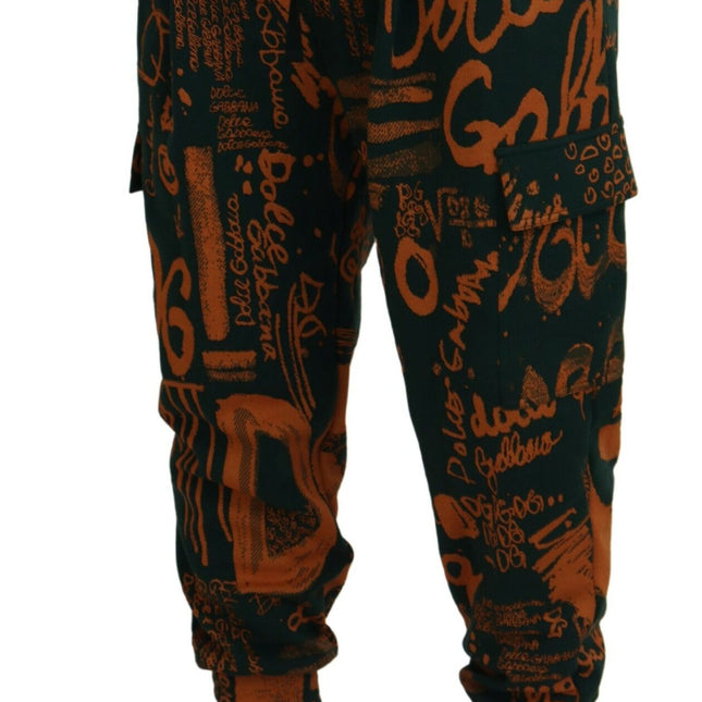 Dolce & Gabbana Multicolor Logo Print Silk Cargo Jogger Pants