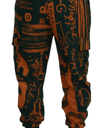 Dolce & Gabbana Multicolor Logo Print Silk Cargo Jogger Pants