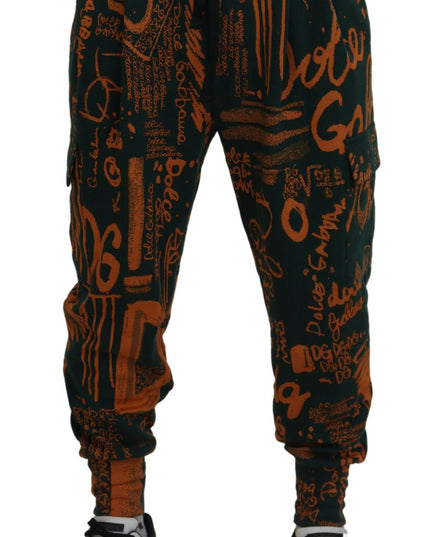Dolce & Gabbana Multicolor Logo Print Silk Cargo Jogger Pants