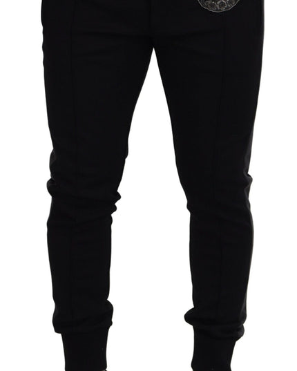 Dolce & Gabbana Black Wool Horseshoe Jogger Pants