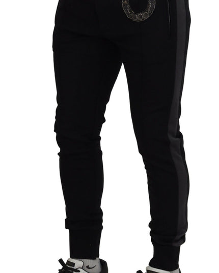 Dolce & Gabbana Black Wool Horseshoe Jogger Pants