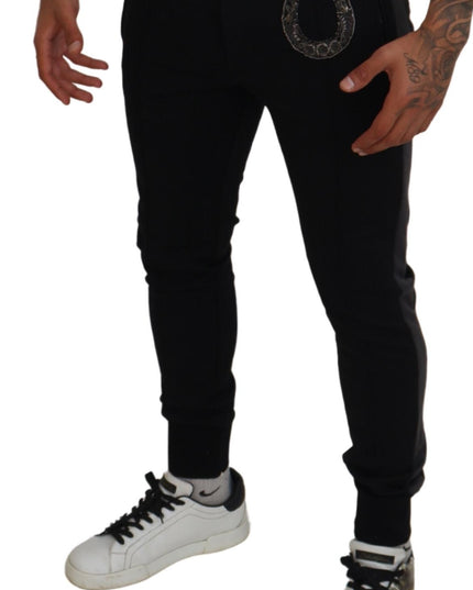 Dolce & Gabbana Black Wool Horseshoe Jogger Pants