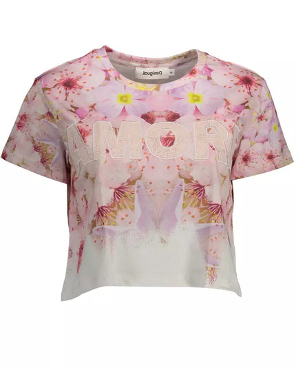 Desigual Chic Pink Embroidered Cotton Tee