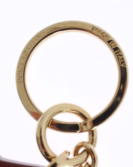 Dolce & Gabbana Brown Leather Miss SICILY Gold Finder Chain Keychain