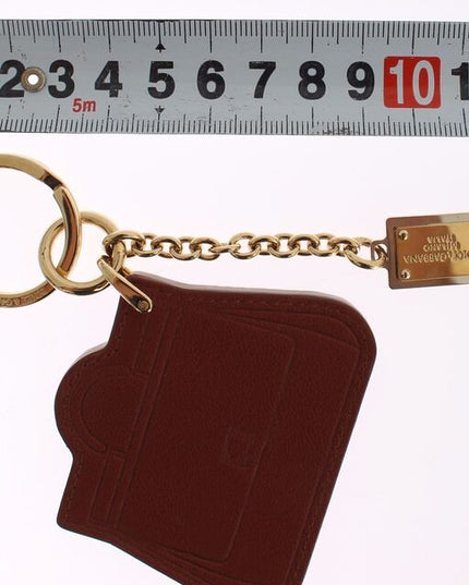Dolce & Gabbana Brown Leather Miss SICILY Gold Finder Chain Keychain