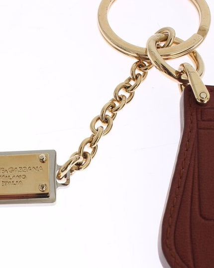 Dolce & Gabbana Brown Leather Miss SICILY Gold Finder Chain Keychain