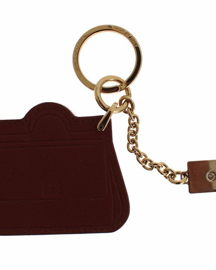 Dolce & Gabbana Brown Leather Miss SICILY Gold Finder Chain Keychain