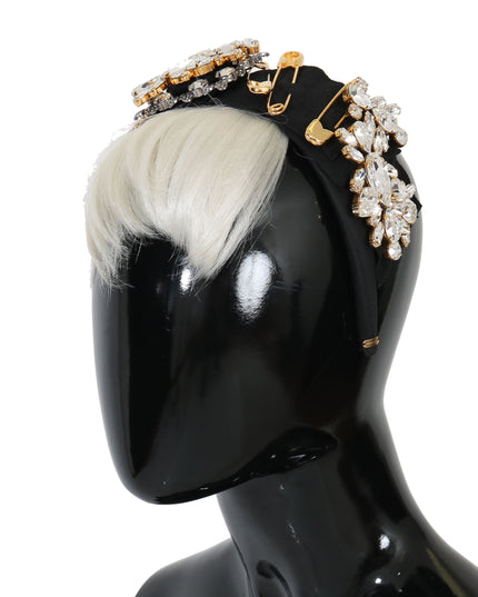Dolce & Gabbana Black Crystal White Hair Parrucchiera Headband Diadem