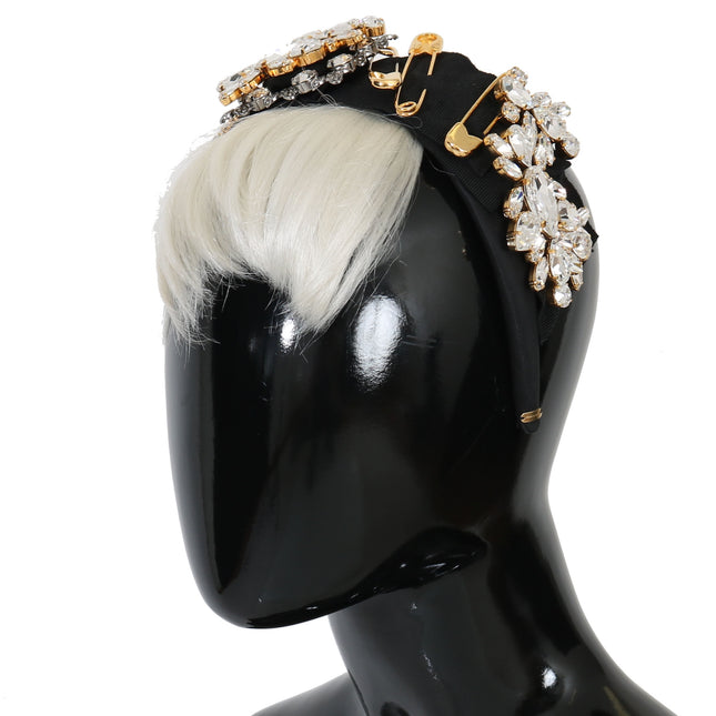 Dolce & Gabbana Black Crystal White Hair Parrucchiera Headband Diadem