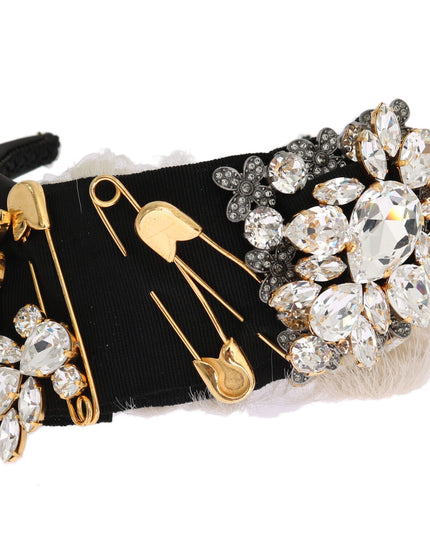 Dolce & Gabbana Black Crystal White Hair Parrucchiera Headband Diadem