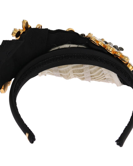 Dolce & Gabbana Black Crystal White Hair Parrucchiera Headband Diadem