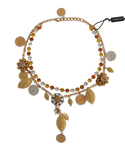 Dolce & Gabbana Gold Brass Crystal Logo Pineapple Statement Necklace