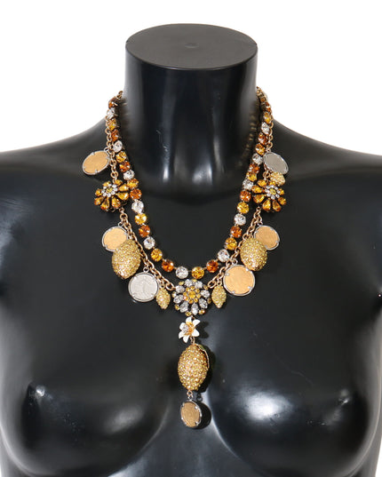 Dolce & Gabbana Gold Brass Crystal Logo Pineapple Statement Necklace