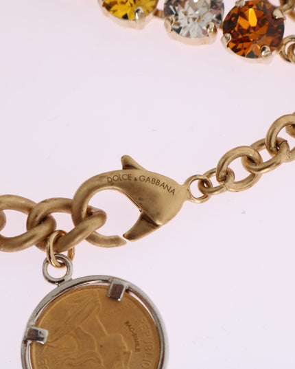 Dolce & Gabbana Gold Brass Crystal Logo Pineapple Statement Necklace