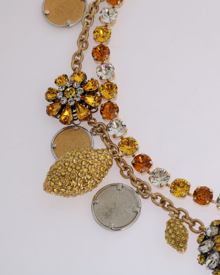 Dolce & Gabbana Gold Brass Crystal Logo Pineapple Statement Necklace