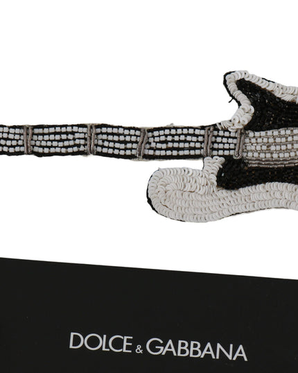 Dolce & Gabbana Gold Brass Beaded Guitar Pin Accessory Brooch