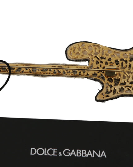 Dolce & Gabbana Gold Brass Beaded Guitar Pin Accessory Brooch