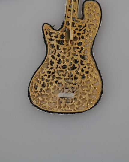 Dolce & Gabbana Gold Brass Beaded Guitar Pin Accessory Brooch